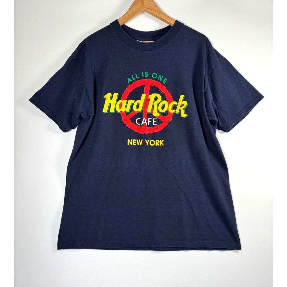 Vintage Hard Rock Cafe New York T Shirt Men Large Navy 90s All is One Peace Sign
